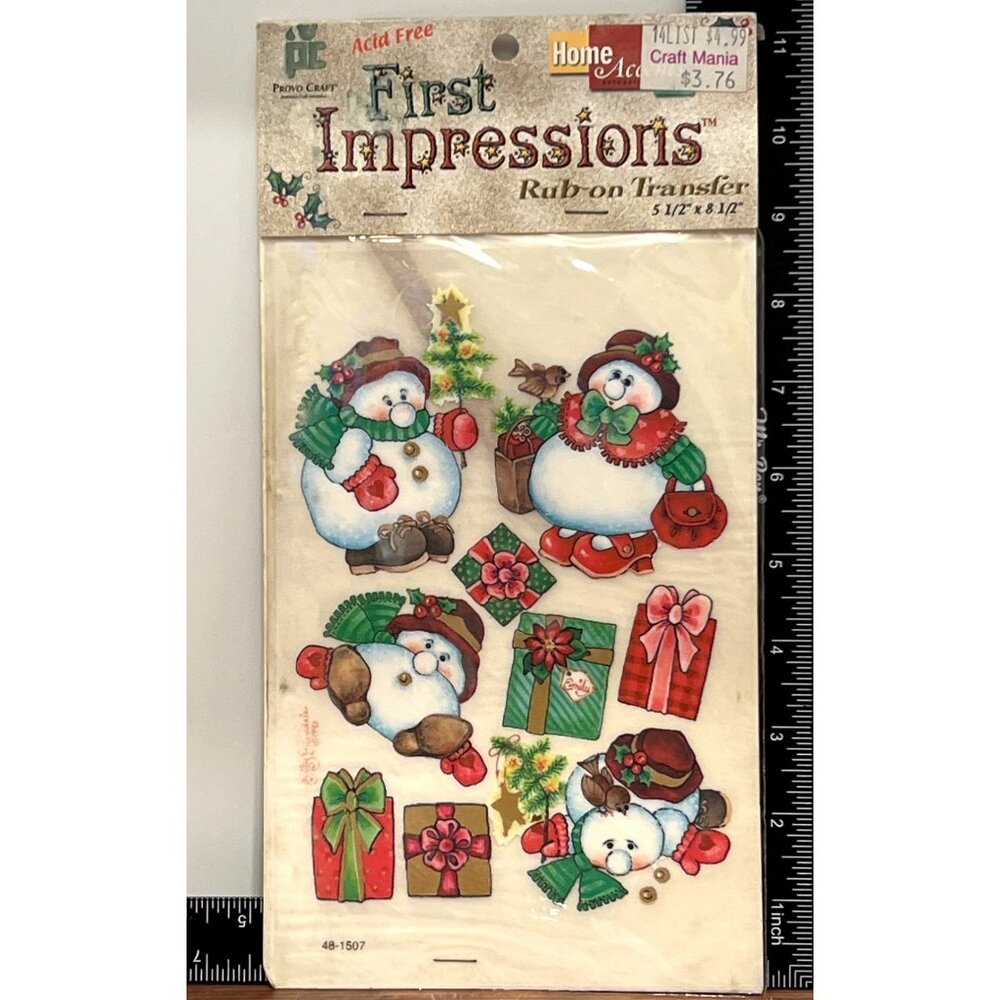 48-1507 SHOPPING SPREE Provo Craft SNOWMAN Rub-on Transfer Stickers CHRISTMAS